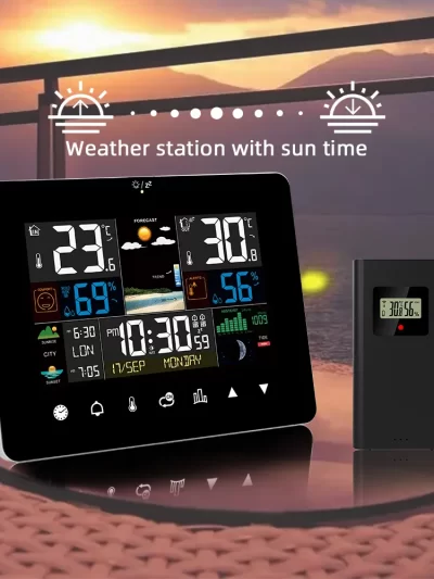 Multifunctional Weather Station Alarm Clock Touch Screen Thermometer Hygrometer Wireless Sensor Sunrise Sunset Hygrothermograph