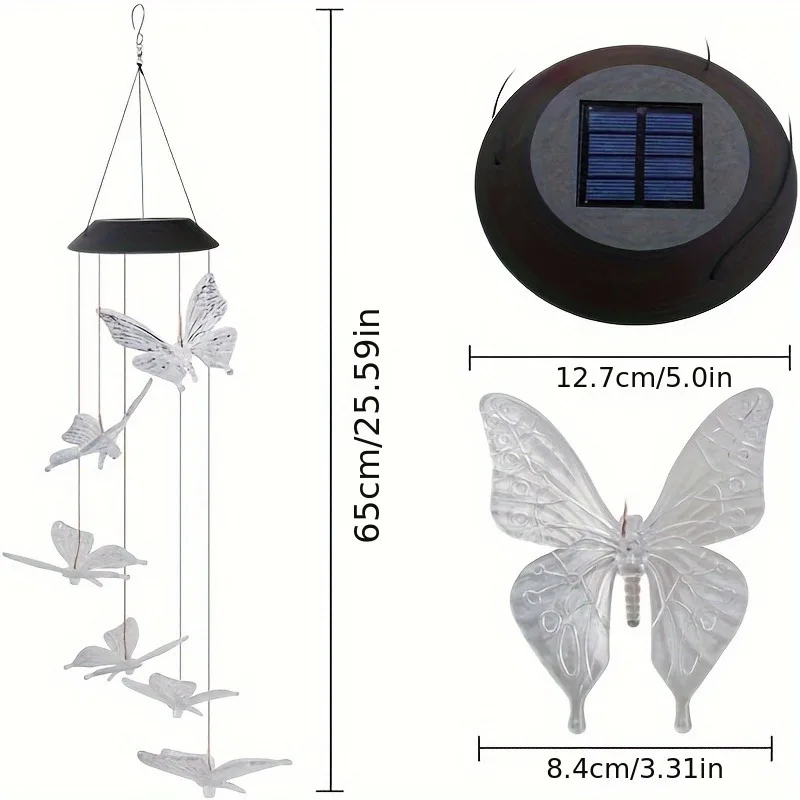 1PC Led Color Changing Butterfly Dragonfly Hummingbird Solar Wind Chimes - Image 2