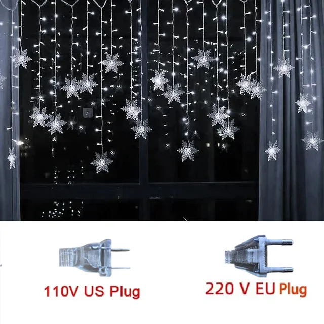 3.2M Christmas Snowflakes LED String Lights Flashing Fairy Curtain Lights Waterproof - Image 12