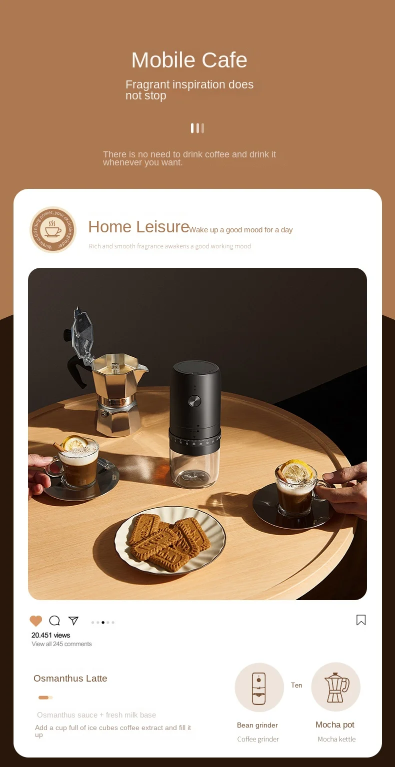 Portable 1800mAh Electric Coffee Bean Grinder 40 Gears External Adjustable Home Rechargeable Grinders - Image 27