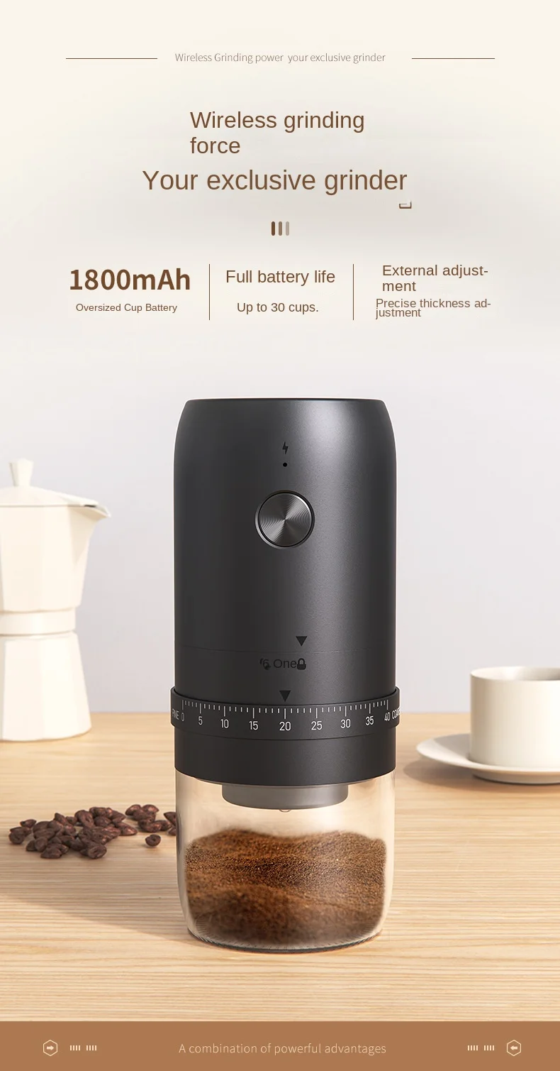 Portable 1800mAh Electric Coffee Bean Grinder 40 Gears External Adjustable Home Rechargeable Grinders - Image 11