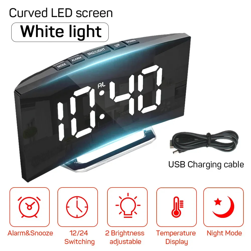 Electronic Alarm Clock Noiseless Design Digital LED Large Display Mirror Electronic Clock Digital Alarm Clock LED - Image 3