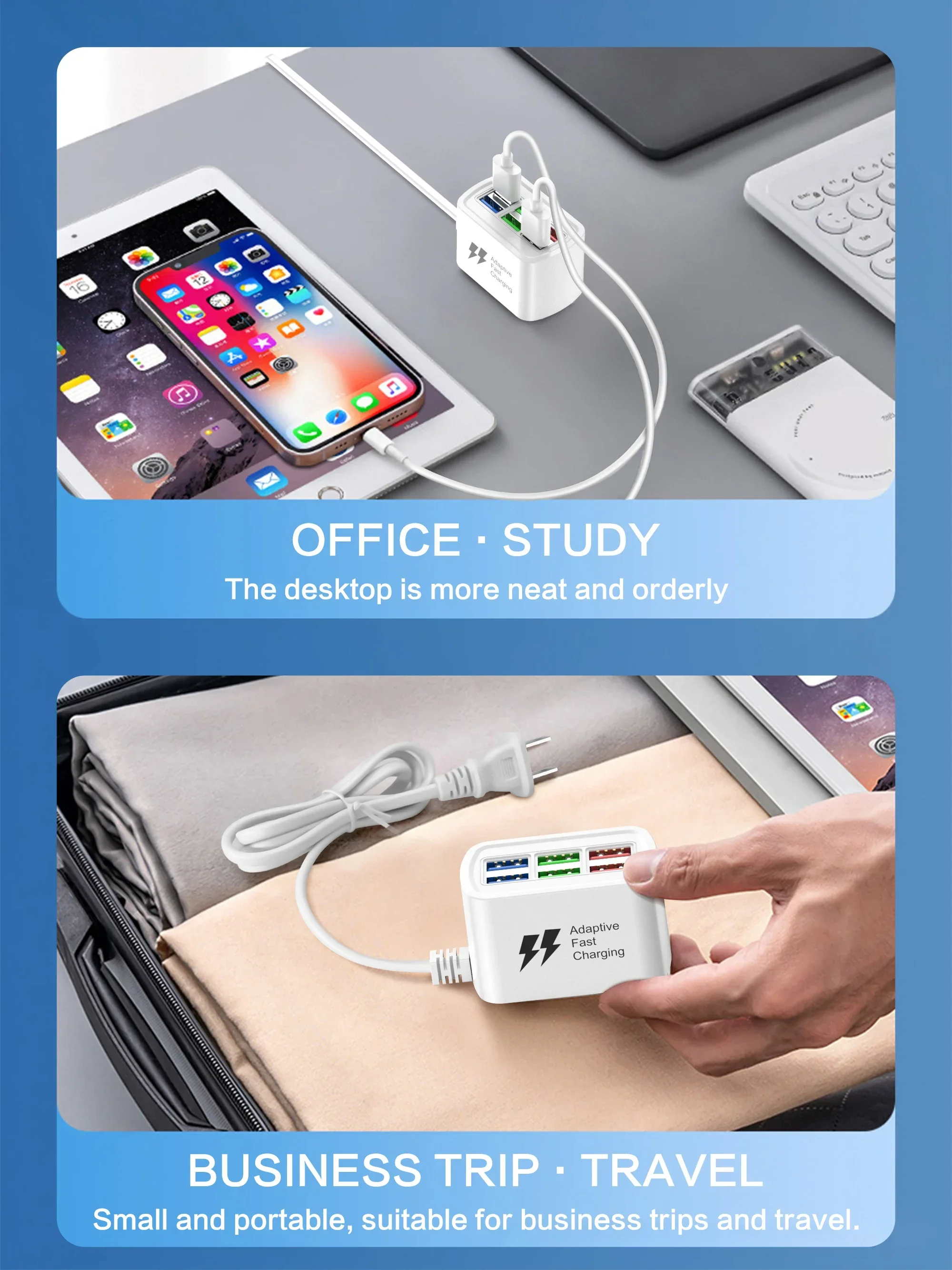 Fast USB Charger 6 in 1 Power Strip Desktop Charging Station Fast Charging 1m Cord USB HUB Adapter Socket for iPhone 16 Home - Image 11