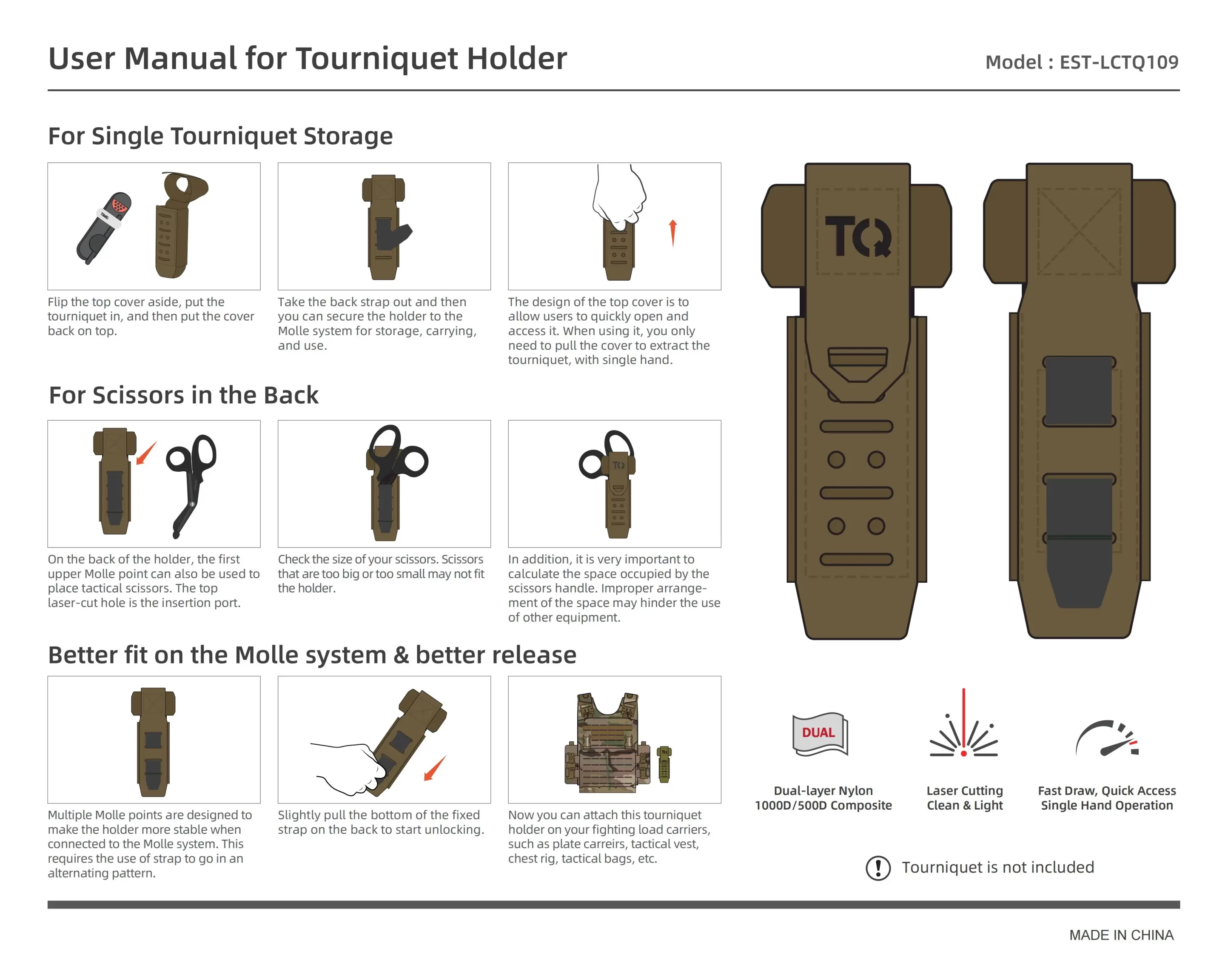 TQ Tourniquet & Trauma First Responder Shear Pouch Holder MOLLE PALS Duty Belt Loop EMT EMS - Image 13