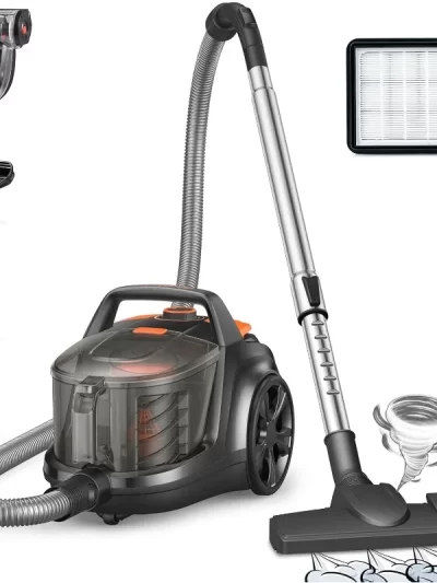 Canister Vacuum Cleaner, Lightweight Bagless Vacuum Cleaner, 3.7QT Large Dust Cup, Automatic Cord Rewind, 5 Tools, HEPA Filter