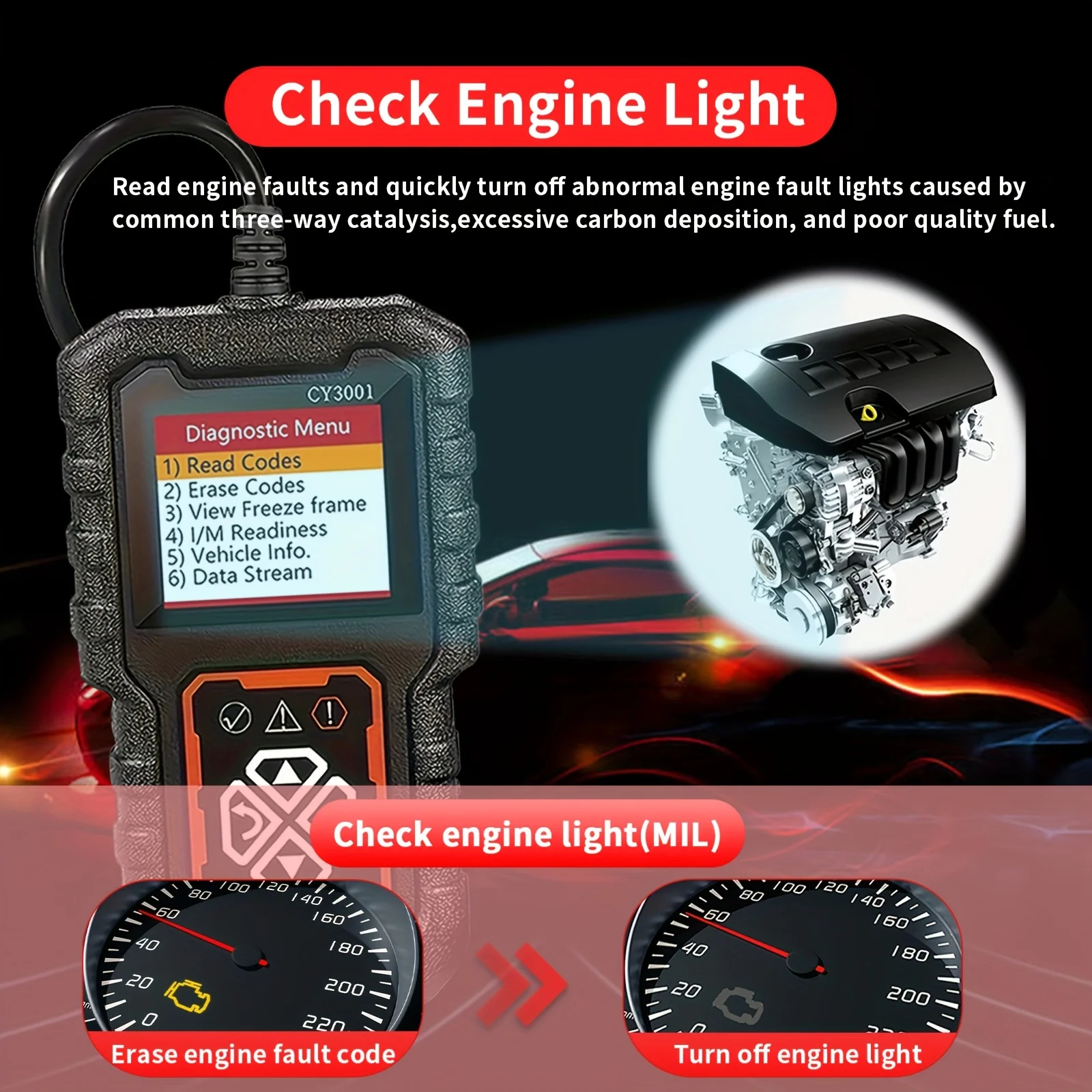 Car OBD2 Scanner Diagnostic Tool Code Reader Voltage Tester Engine Fault Code Scanner Automotive Fault Detection Tester CY3001 - Image 3