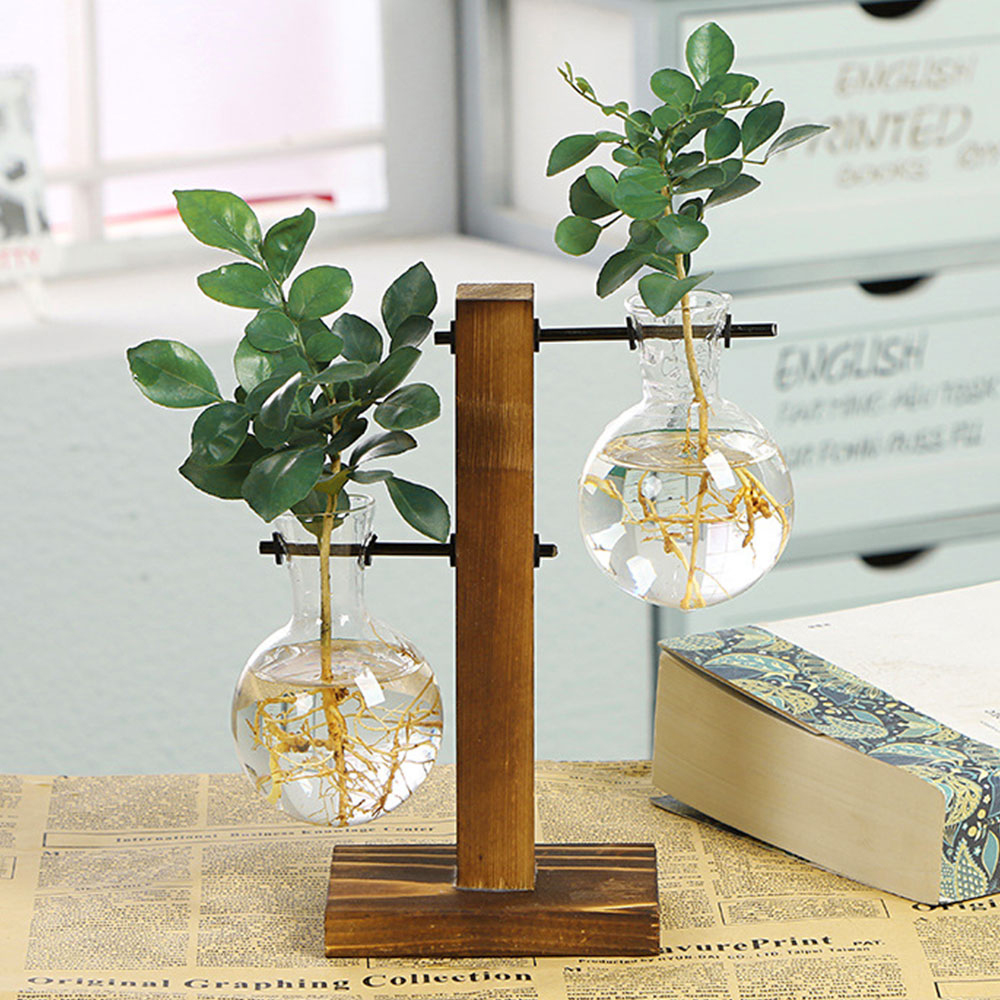 Creative Glass Desktop Planter Bulb Vase Wooden Stand Hydroponic Plant Container - Image 11