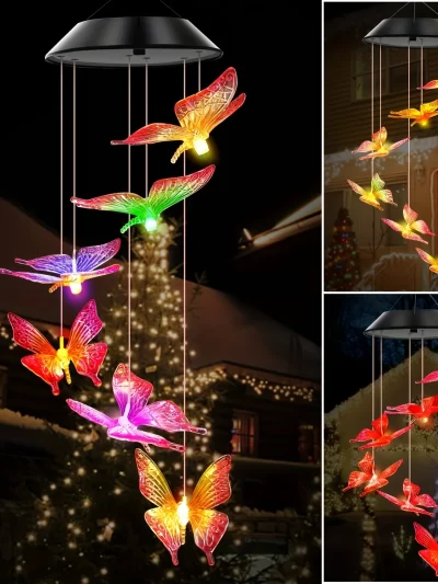 1PC Led Color Changing Butterfly Dragonfly Hummingbird Solar Wind Chimes