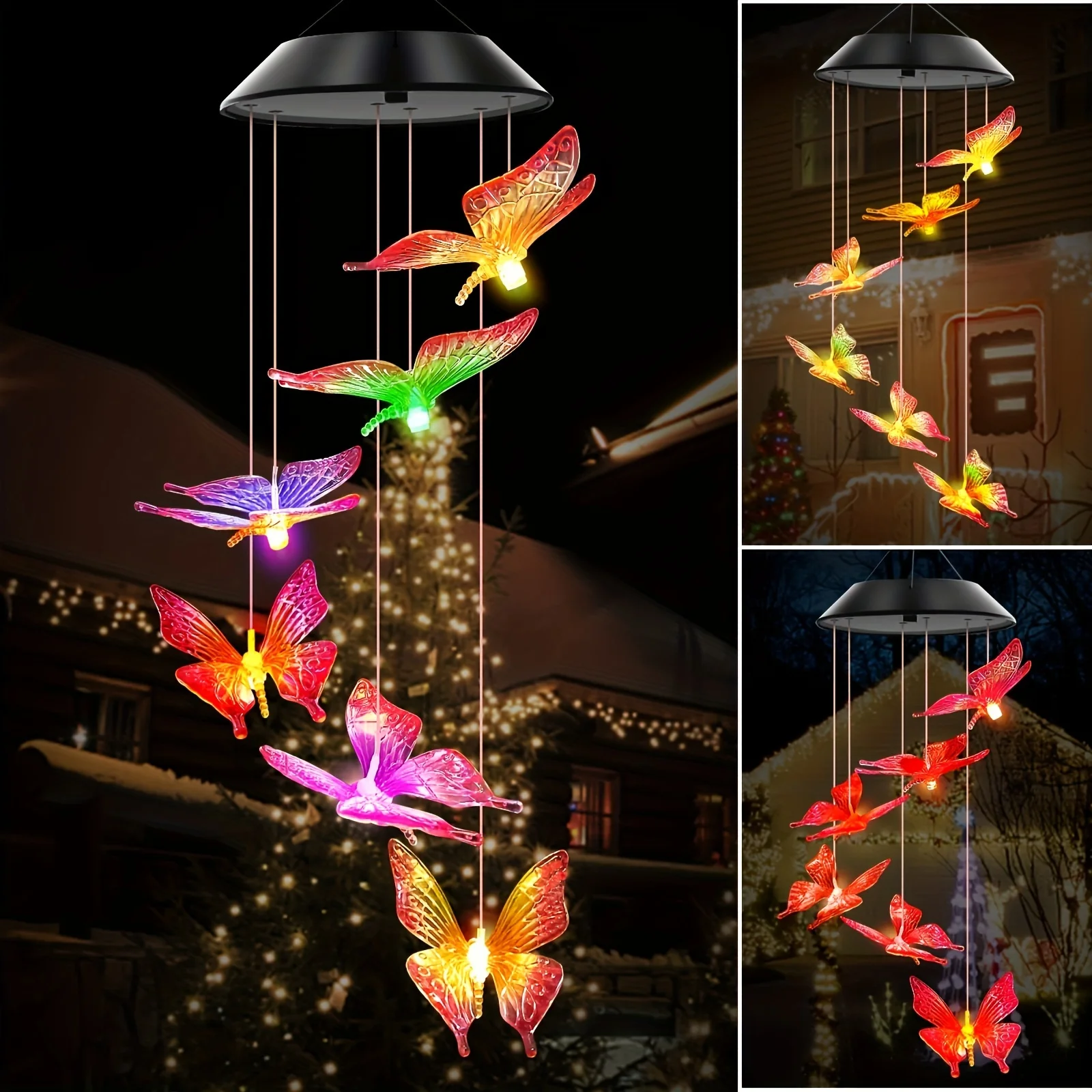 1PC Led Color Changing Butterfly Dragonfly Hummingbird Solar Wind Chimes