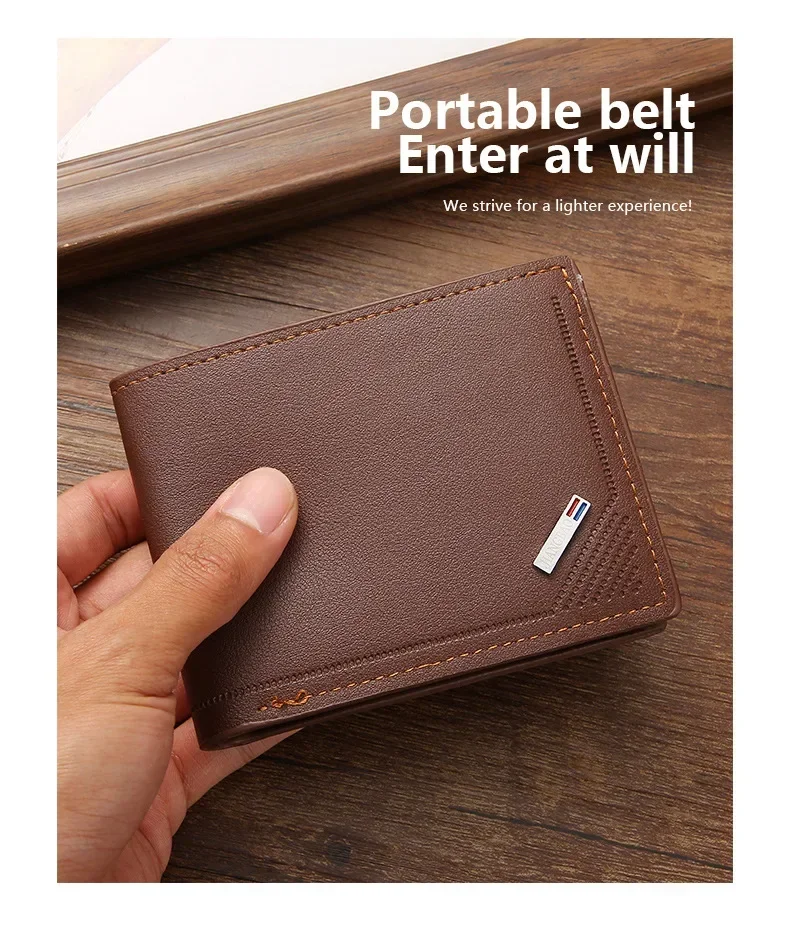 Men's leather short wallet thin wallet foldable minimalist soft leather wallet - Image 17