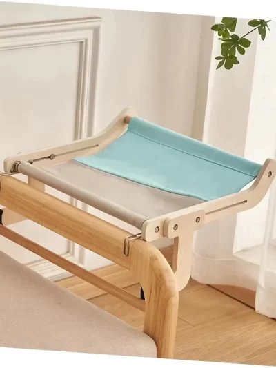 Cat hammock with pet window, Cat hanging hammock with detachable balcony, wooden stand