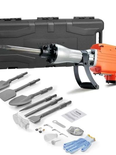 Heavy-Duty Electric Demolition Jackhammer with MAX 2200W Power, 1350 BPM for Concrete Breaking, Including 6 Chisels