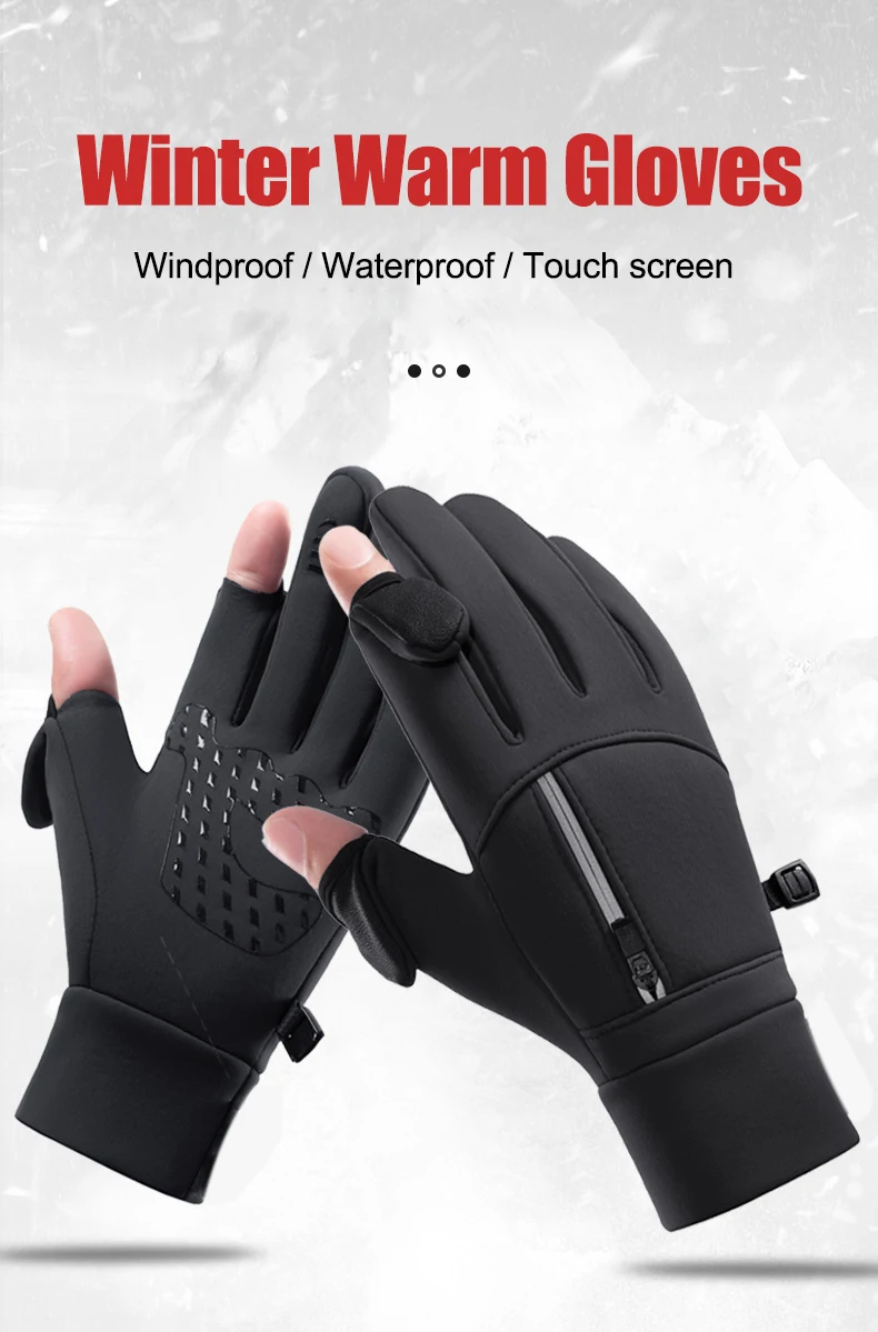 Winter Warm Gloves Flip Over Expose Two Fingers Gloves Waterproof Windproof - Image 8