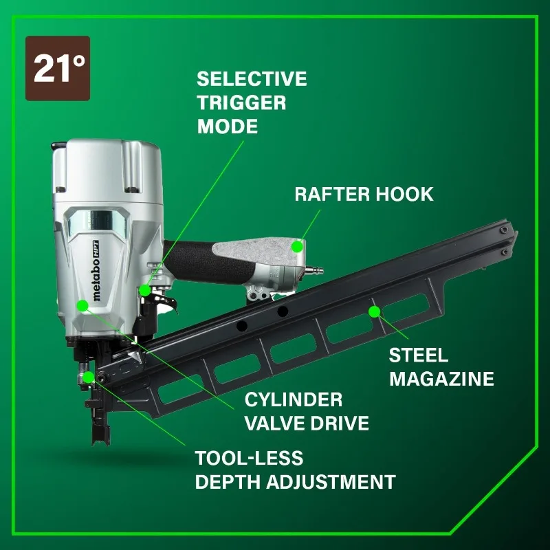 Framing Nailer | Pneumatic 2 to 3-1/4-Inch Nails ,Tool-less Depth Adjustment 21 Degree Magazine - Image 3
