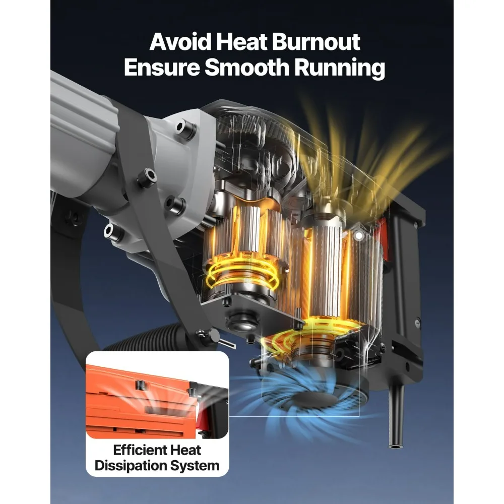 Heavy-Duty Electric Demolition Jackhammer with MAX 2200W Power, 1350 BPM for Concrete Breaking, Including 6 Chisels - Image 6