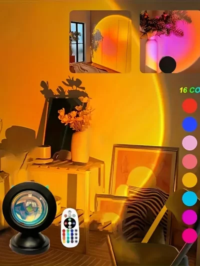 1pc Vibrant Sunset Projection Light - 16-Color Spectrum, USB Remote Control, Dynamic Color Changing LED Light -Creates Warm Home