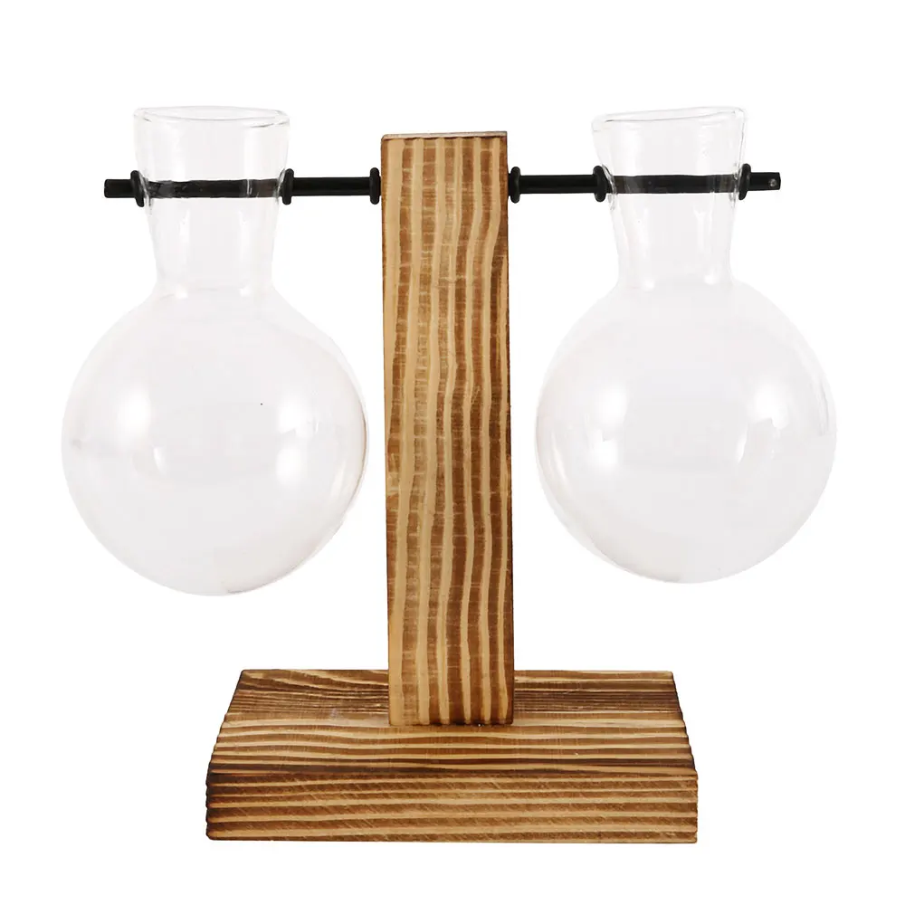 Creative Glass Desktop Planter Bulb Vase Wooden Stand Hydroponic Plant Container - Image 7
