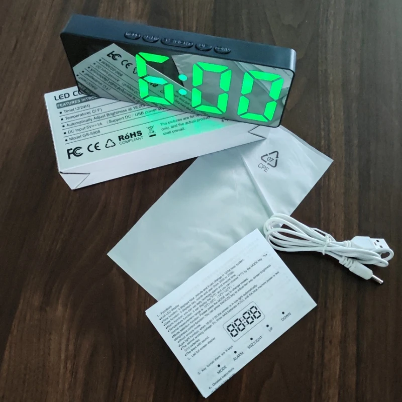 Electronic Alarm Clock Noiseless Design Digital LED Large Display Mirror Electronic Clock Digital Alarm Clock LED - Image 27