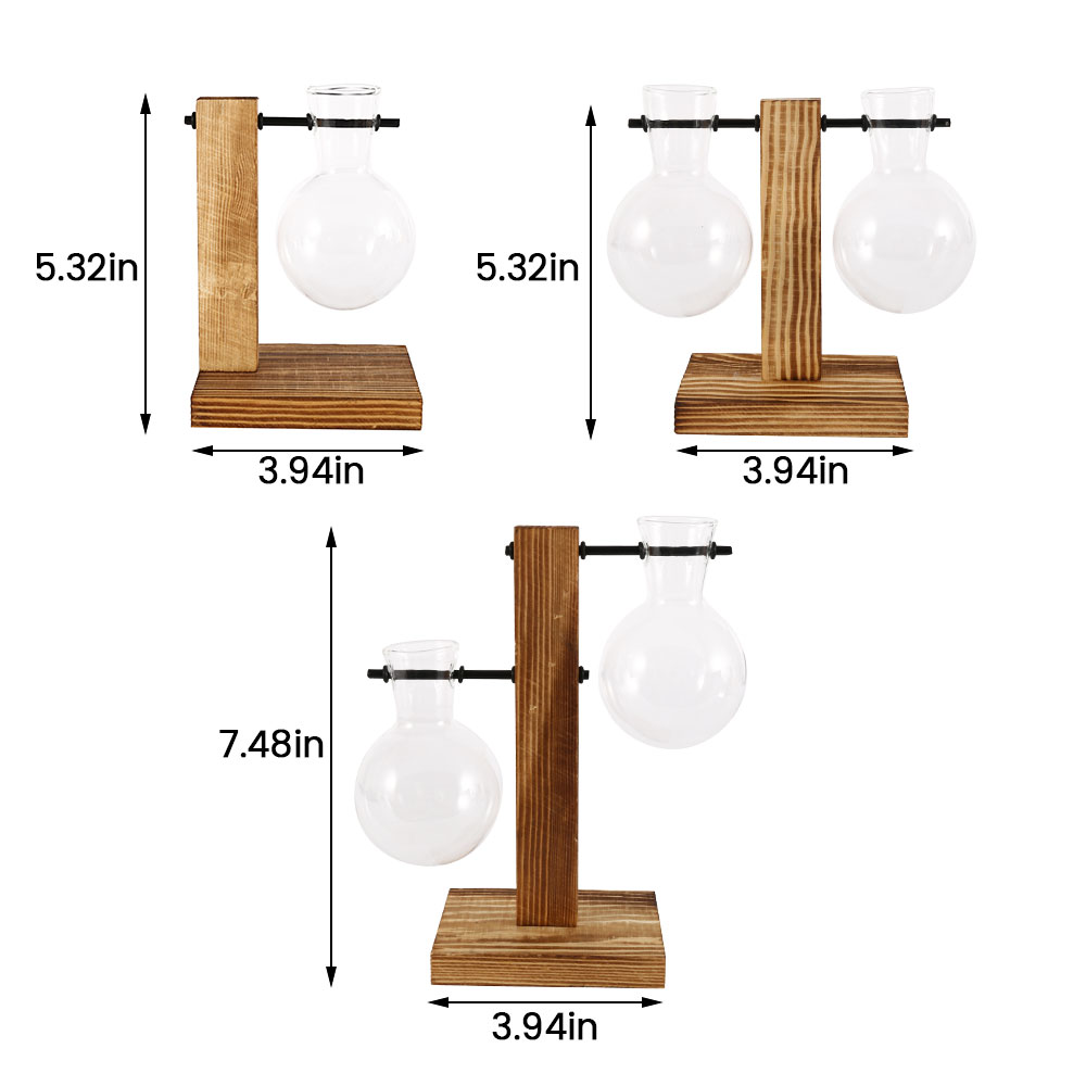 Creative Glass Desktop Planter Bulb Vase Wooden Stand Hydroponic Plant Container - Image 13