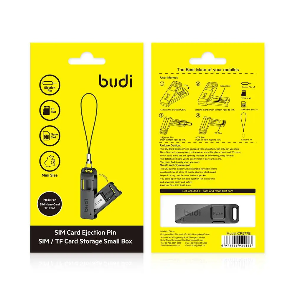BUDI Anti-Lost Sim Card Eject Pin Needle Storage Box Universal Mobile Phone Steel Ejector Pin SIM TF Card Tray Opener Keyring - Image 6