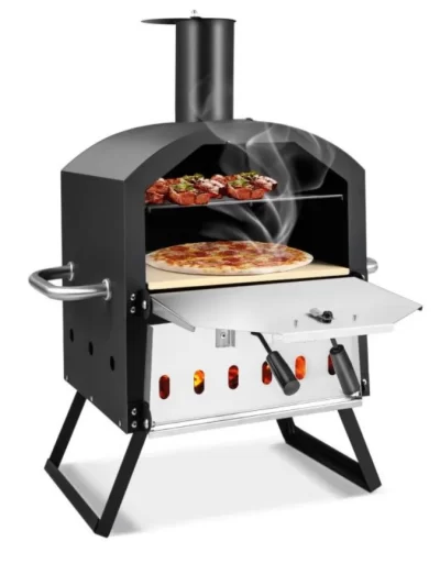 2Layer Pizza Oven with Removable Cooking Rack and Folding Legs