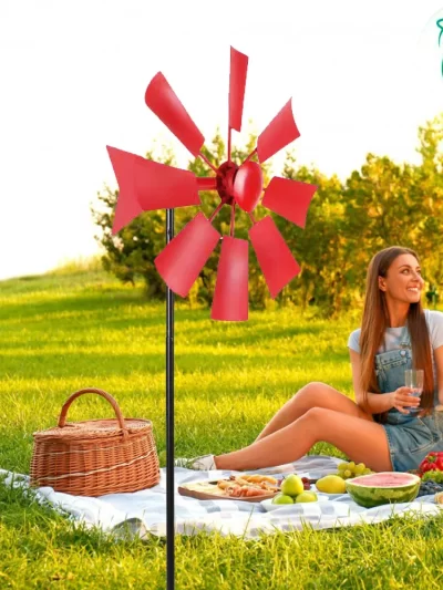 Iron Windmill Yard Winnower Garden Stakes For Outdoors Rotating Windmill