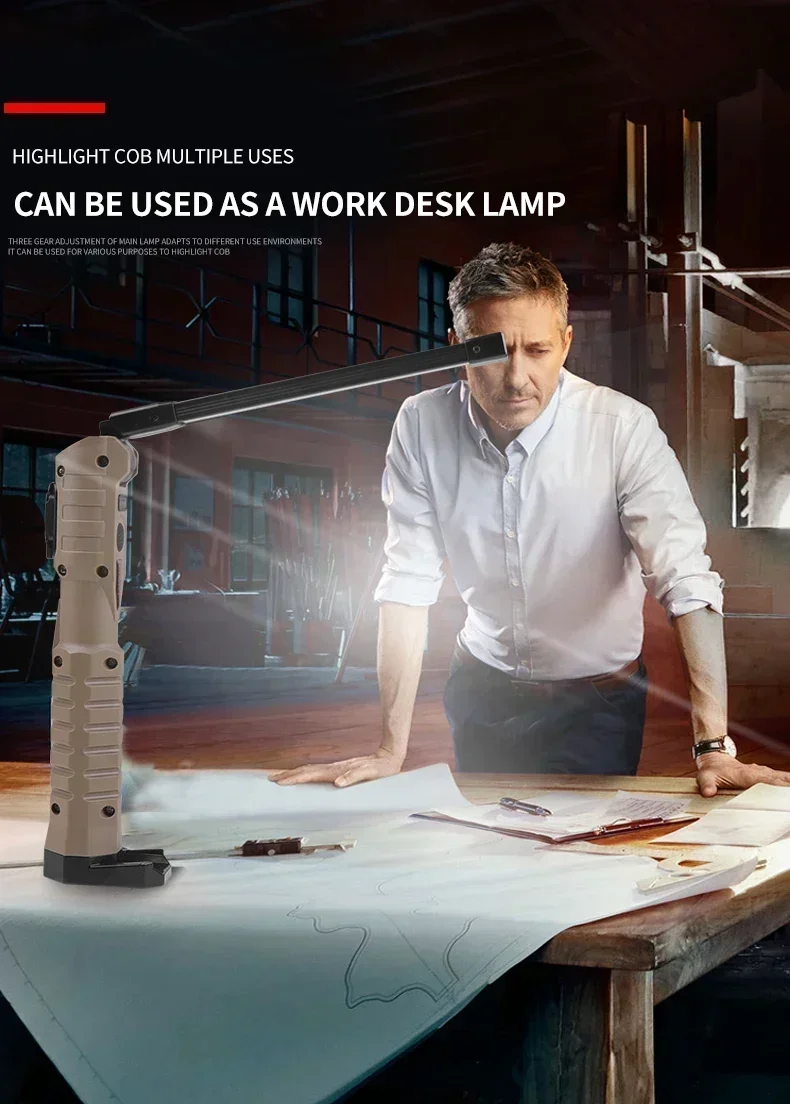 Folding COB XPE LED Work Light Handheld Flashlight with Built-in Battery Lamp Torch Emergency Car Inspection Lamp Red SOS Strobe - Image 25