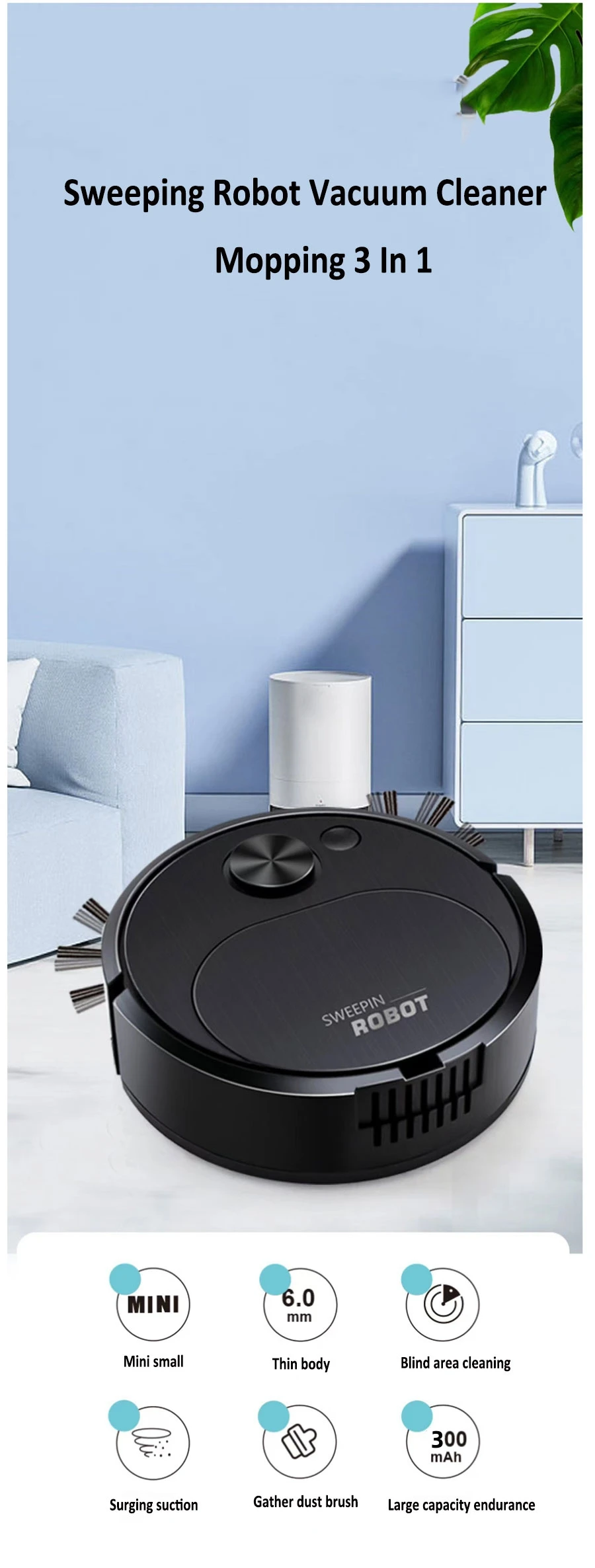 NEW USB Sweeping Robot Vacuum Cleaner Mopping 3 In 1 Smart Wireless 1500Pa Dragging Cleaning Sweep Floor - Image 10