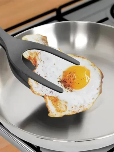 2 in 1 Nylon Grip Flip Tongs with Egg Spatula And Steak Turner Clamp Pancake Fried Turners
