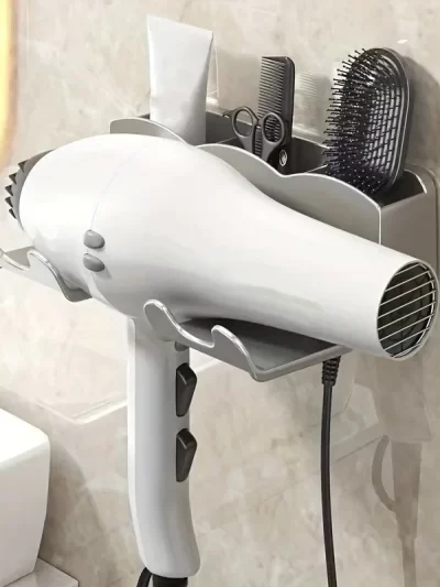 1pc Hair dryer storage rack, non perforated bathroom wall mounted bracket