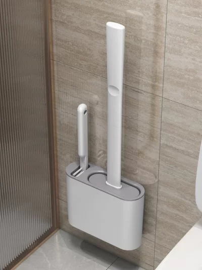 Wall Hanging Toilet Brush with Holder Long Handled Silicone Toilet Brush Soft Bristles