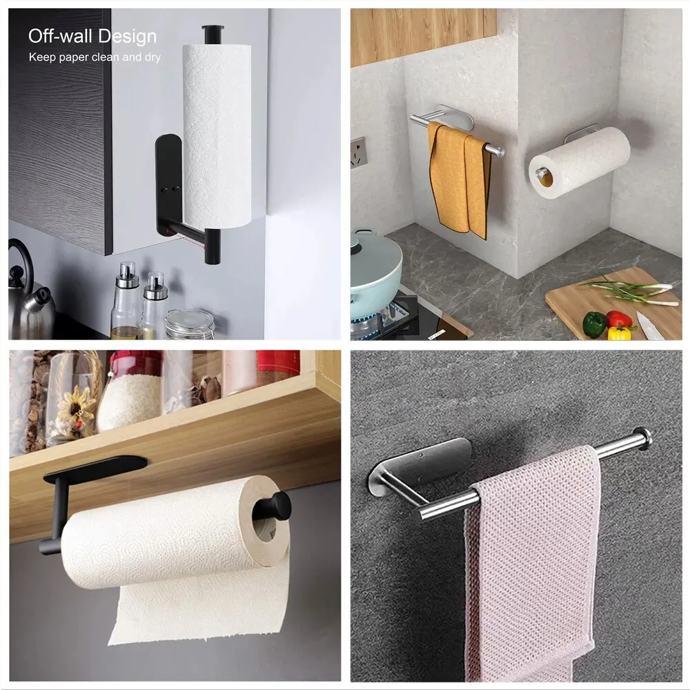 Kitchen Paper Towel Holder Adhesive Tissue Hanger Toilet Roll Paper Dispenser Cabinet Storage Napkin - Image 6