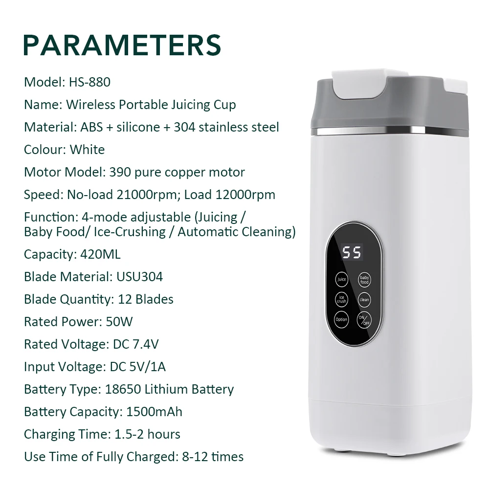 6 Blades Electric Juicer Cup 2 Cups For Travel Portable Juicer Mixer Usb Charge - Image 31