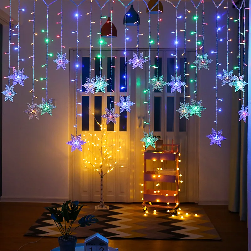 3.2M Christmas Snowflakes LED String Lights Flashing Fairy Curtain Lights Waterproof - Image 3