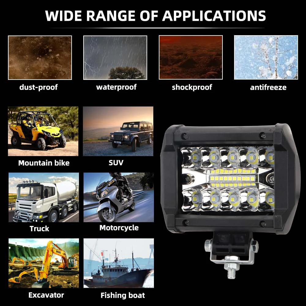 1PCS 12v Offroad Spot Flood Combo Work Light LED Light Bar Superbright 6000K - Image 15