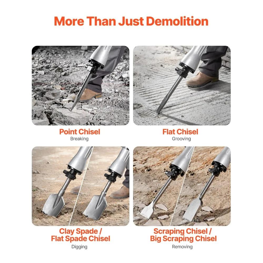 Heavy-Duty Electric Demolition Jackhammer with MAX 2200W Power, 1350 BPM for Concrete Breaking, Including 6 Chisels - Image 3