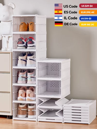 6 Layers Shoes Box Foldable Transparent Sneaker Shoe Storage Organizers Box Stackable