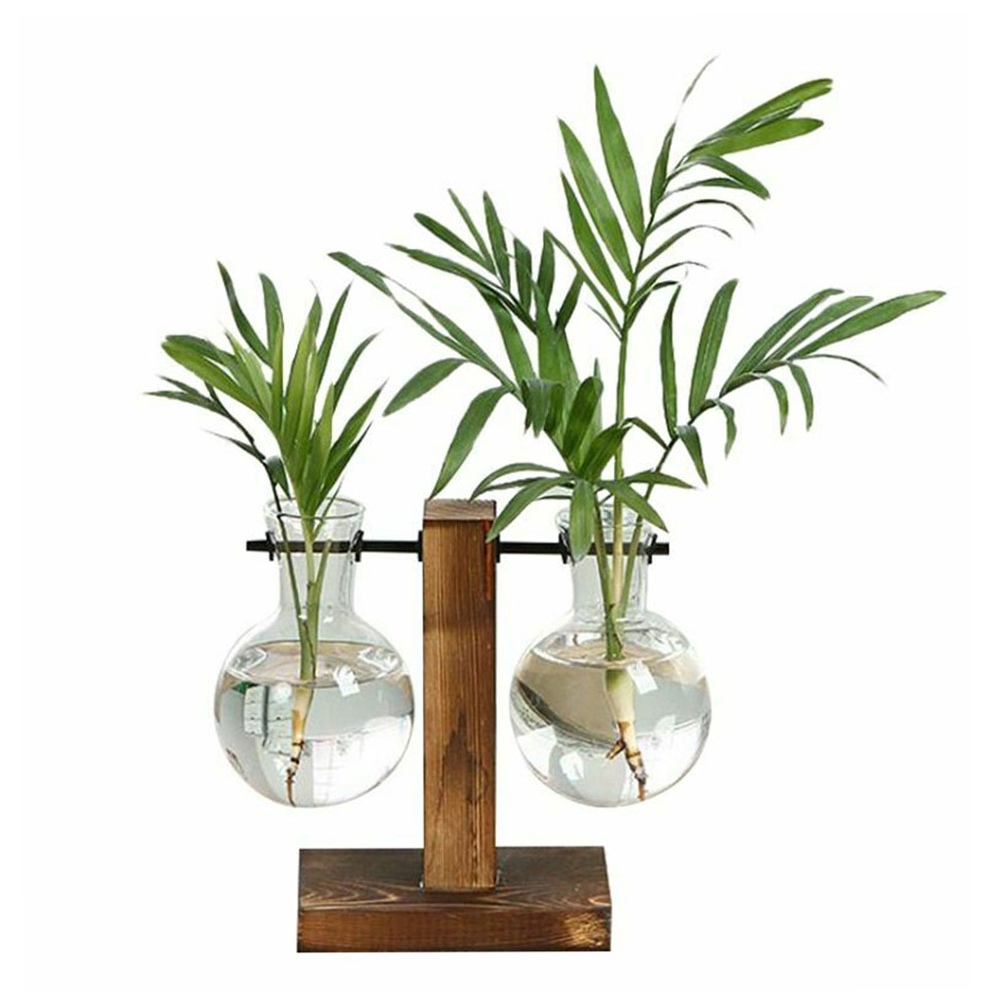 Creative Glass Desktop Planter Bulb Vase Wooden Stand Hydroponic Plant Container - Image 15