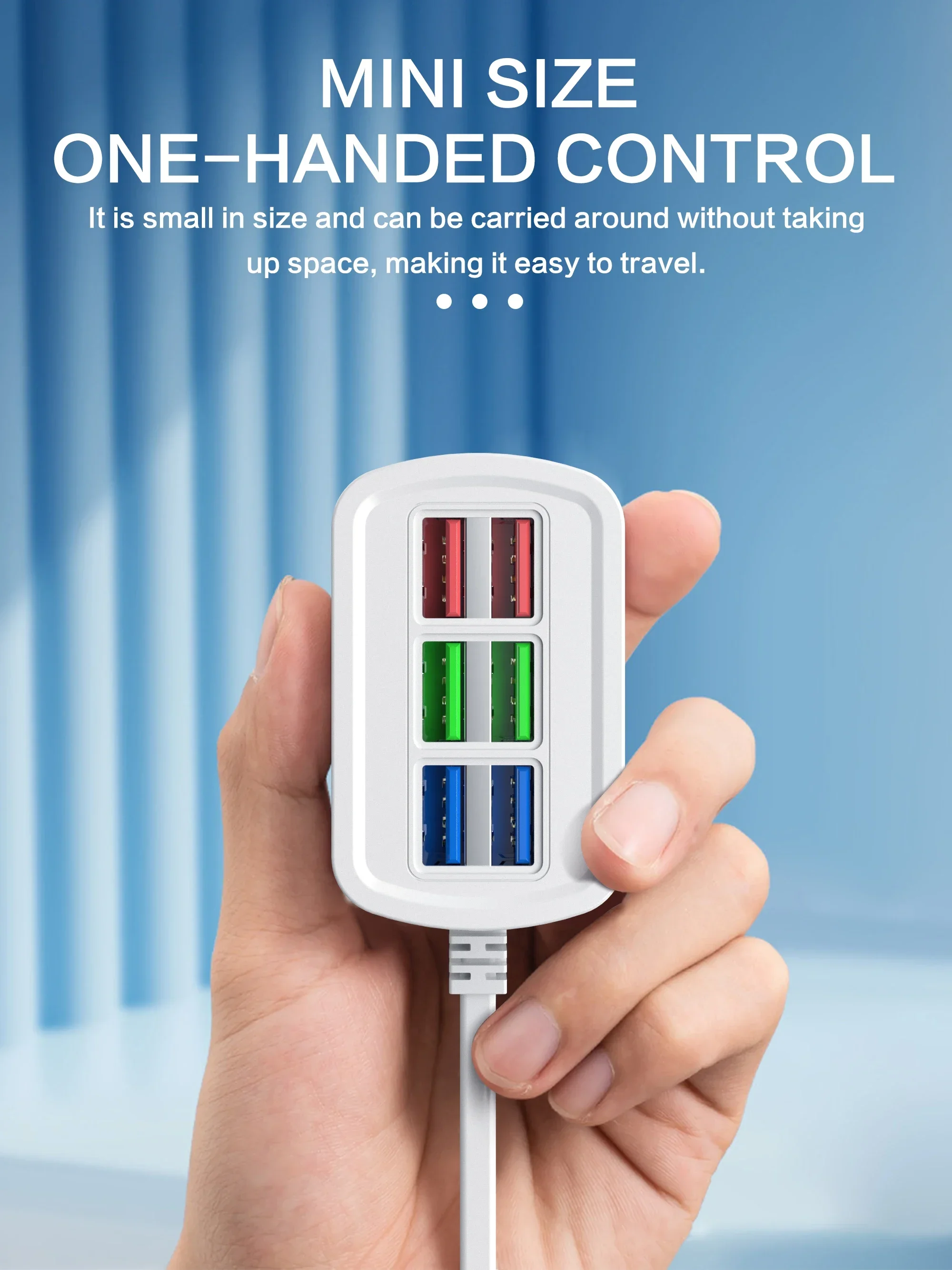 Fast USB Charger 6 in 1 Power Strip Desktop Charging Station Fast Charging 1m Cord USB HUB Adapter Socket for iPhone 16 Home - Image 9