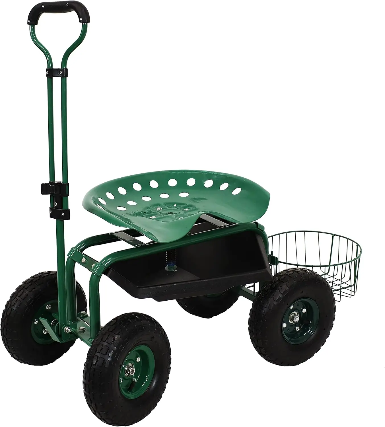 Customizable-Garden Cart With Wheels Garden Stool On Wheels Rolling Gardening Seat With Extendable Handle Swivel Seat . Green - Image 7