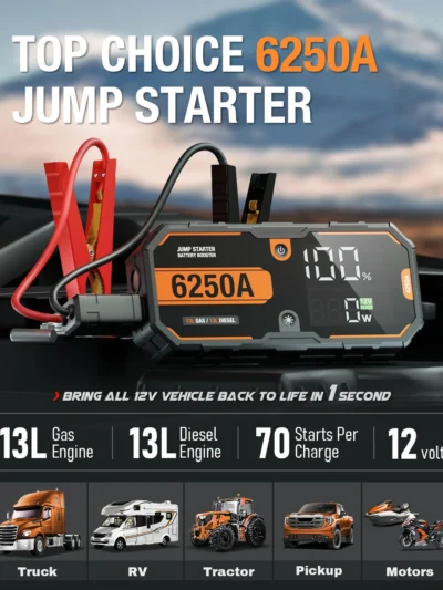 Car 6250A 30000mAh Portable 12V  Jump Starter Power Bank 12V Auto Battery Charger Booster Starting Device