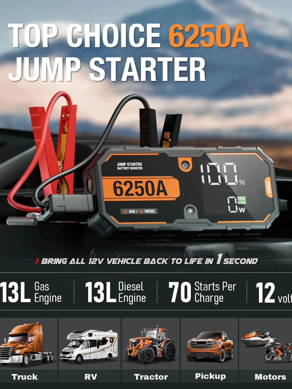 Car 6250A 30000mAh Portable 12V Jump Starter Power Bank 12V Auto Battery Charger Booster Starting Device - Image 11