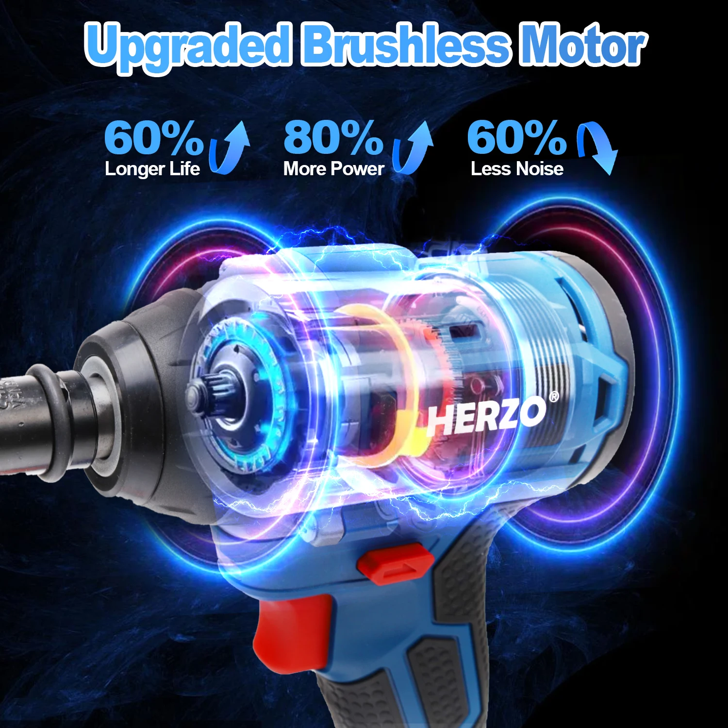 HERZO Cordless Impact Wrench 20V 1000Nm Brushless Electric Wrench Socket Battery Impact Driver Kit 1/2 Inch Power Tool - Image 8
