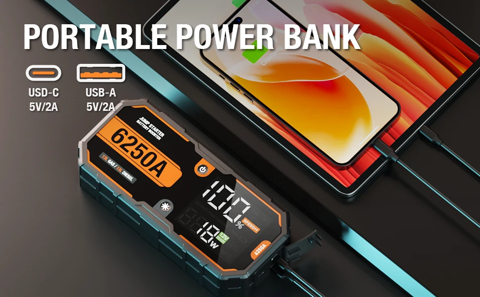 Car 6250A 30000mAh Portable 12V Jump Starter Power Bank 12V Auto Battery Charger Booster Starting Device - Image 12