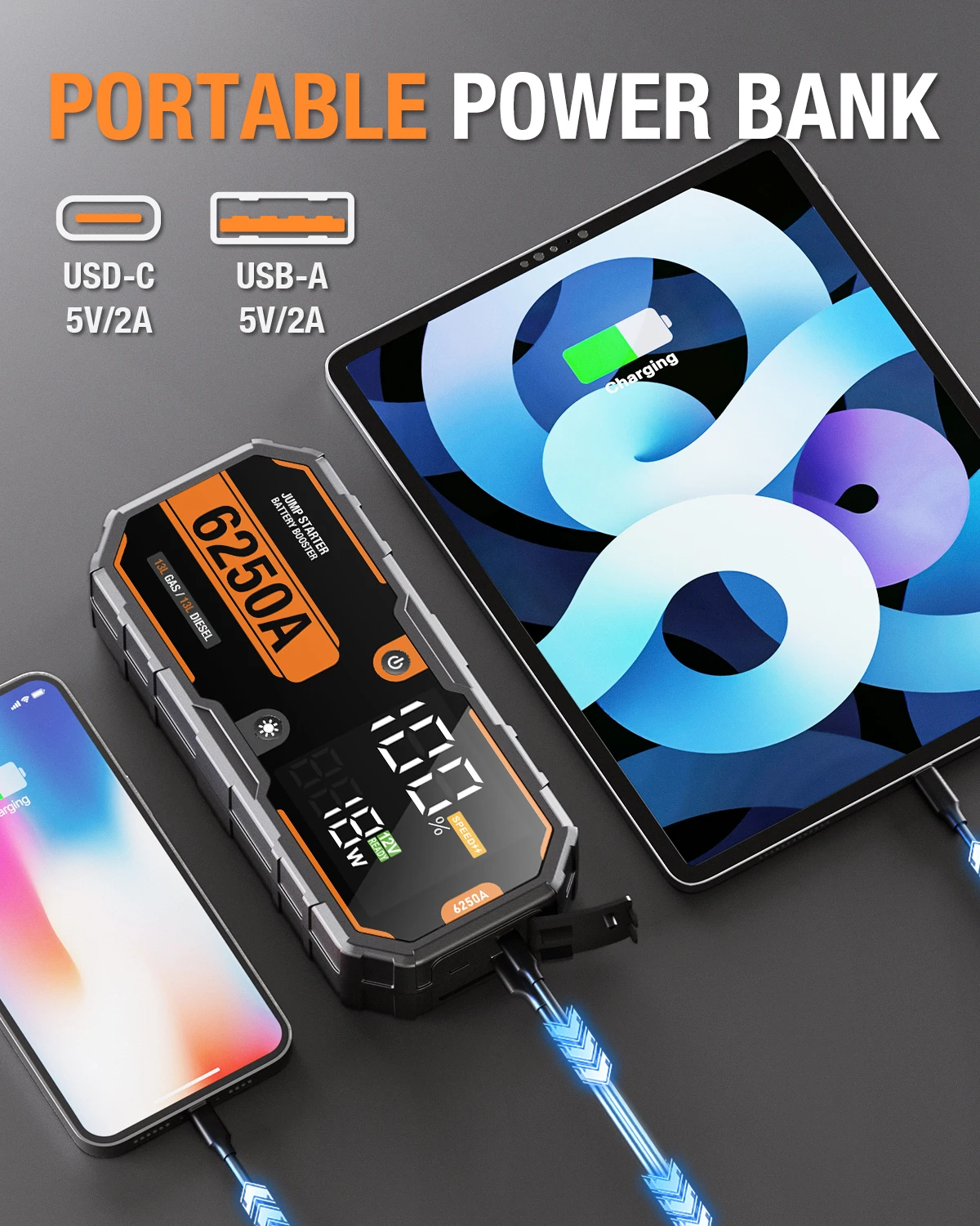 Car 6250A 30000mAh Portable 12V Jump Starter Power Bank 12V Auto Battery Charger Booster Starting Device - Image 4