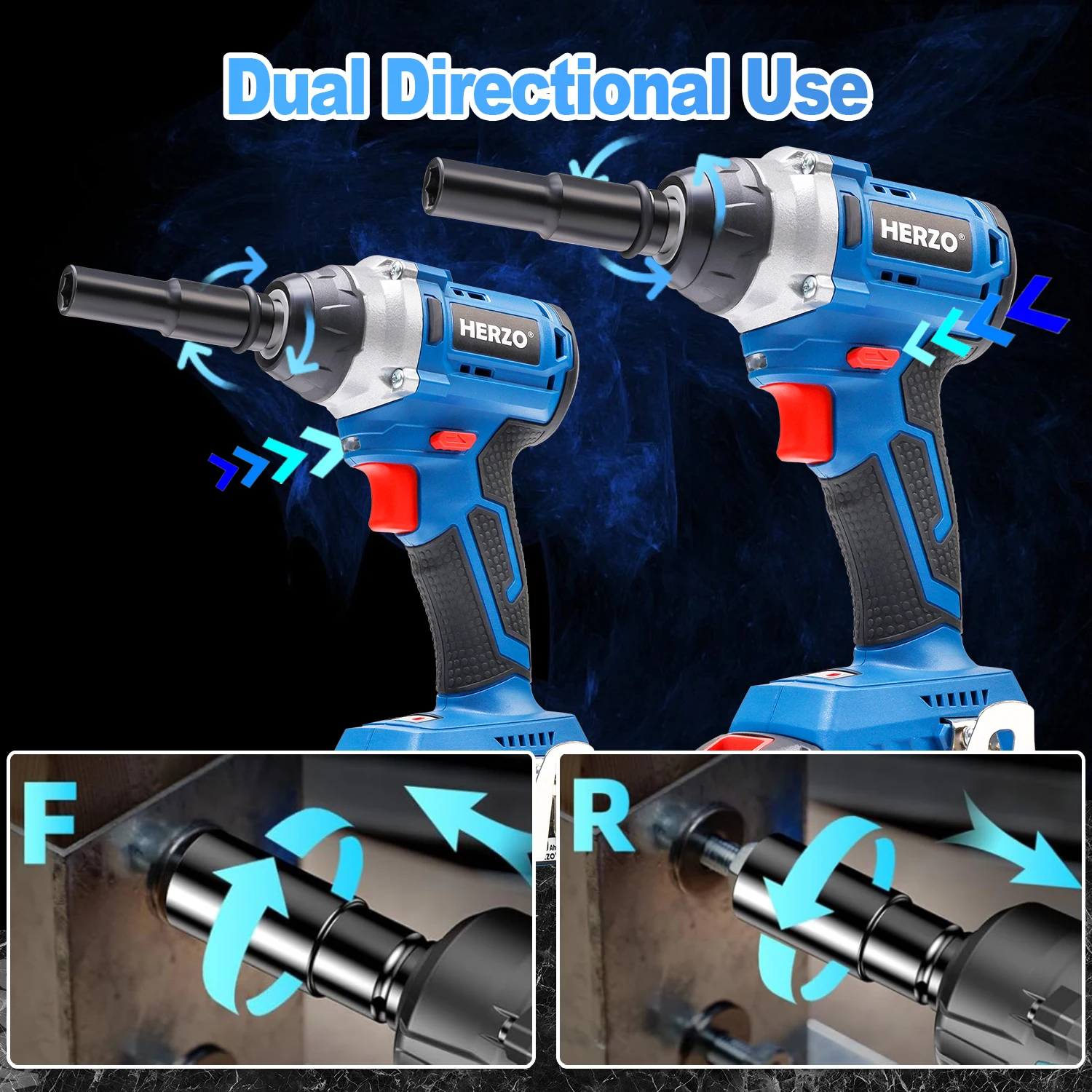 HERZO Cordless Impact Wrench 20V 1000Nm Brushless Electric Wrench Socket Battery Impact Driver Kit 1/2 Inch Power Tool - Image 7