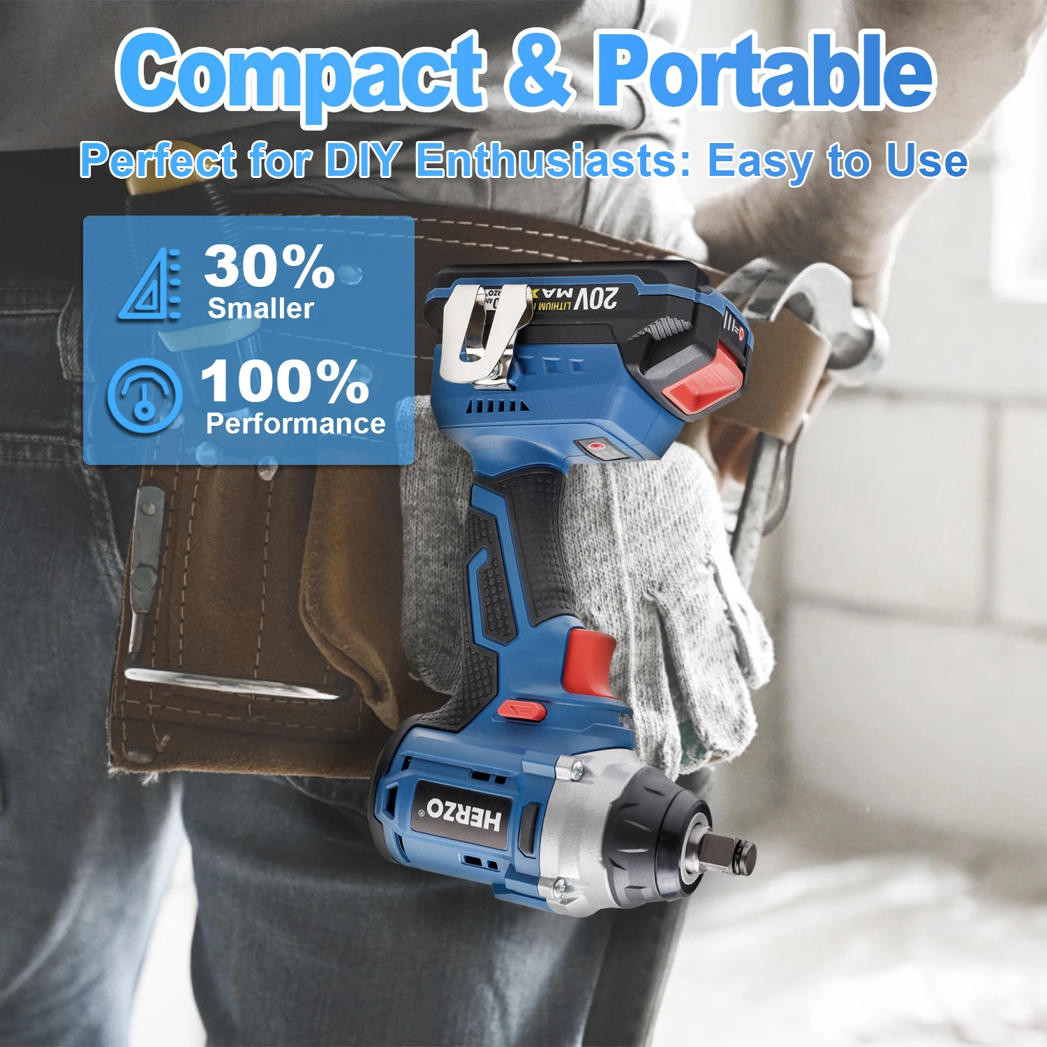 HERZO Cordless Impact Wrench 20V 1000Nm Brushless Electric Wrench Socket Battery Impact Driver Kit 1/2 Inch Power Tool - Image 6