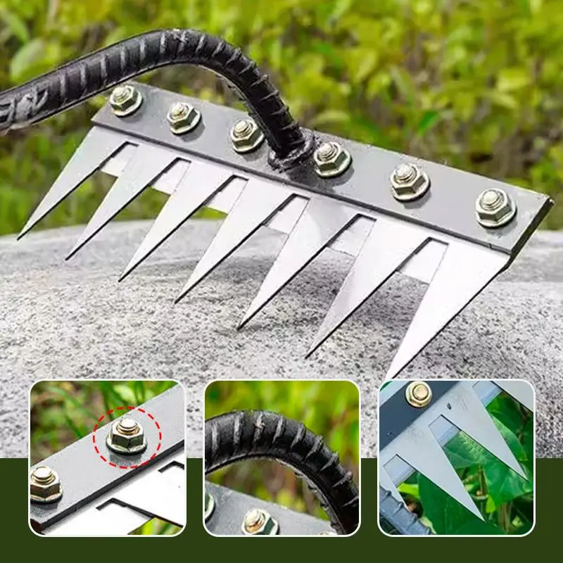 5/6/7/8 Teeth Iron Gardening Hoe Weeding Rake Farm Tool Grasping Raking Loosening Soil Nail Rake - Image 19