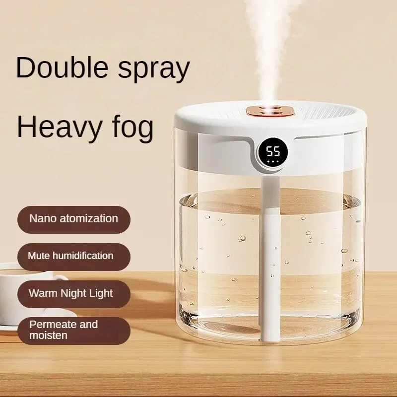 Dual Spray Humidifier USB Large Capacity Home 2L Quiet Bedroom LED Digital Display Night Light