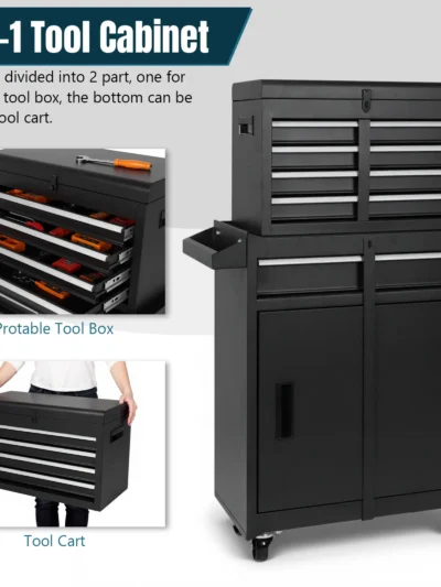 Mechanic Tool Storage Box with Double Door & Wheels Parts Storage Cabinets Wear Resist Metal Tool chest